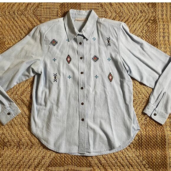 Vintage 90s Kerin Scott Button up with Santa Fe Embroidered detail SZ M - Picture 1 of 8